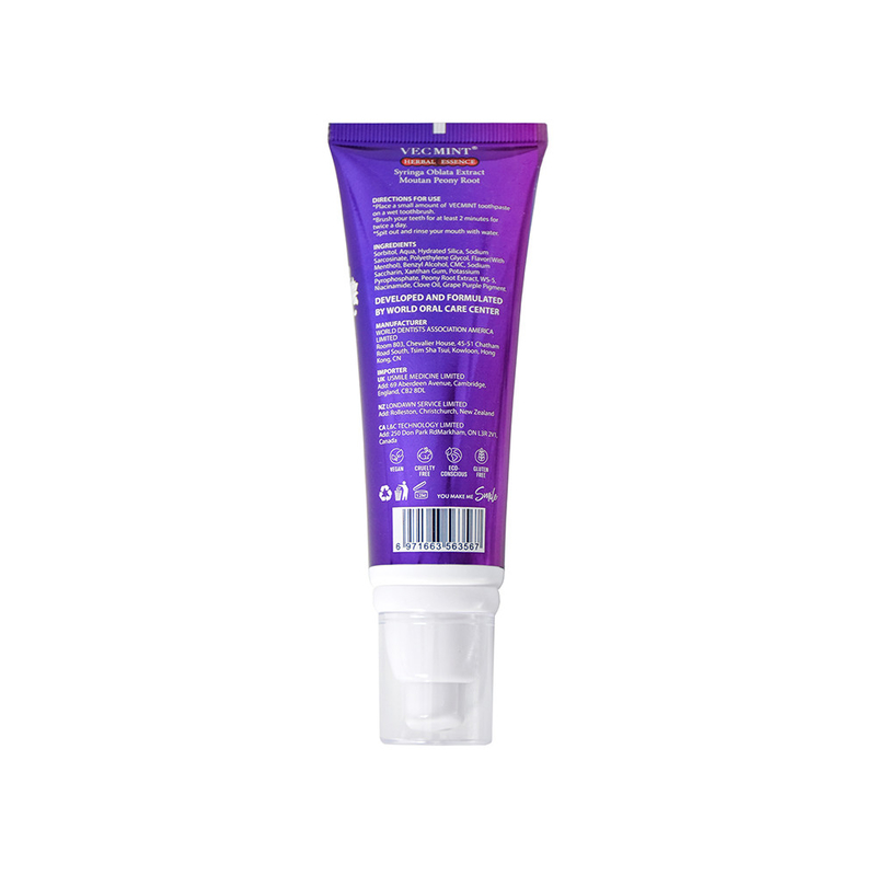 VECMINT 100ml Herbal Essence Toothpaste - dengan Sophora Flavescens Extract & Malva Verticillata - Formula Pemutih Niacinamide