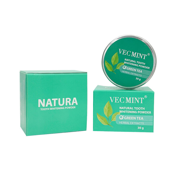 NATURA VECMINT Bubuk pemutih gigi alami - Teh Hijau Ekstrak Herbal Perawatan Mulut Pupuk pemutih (30g)
