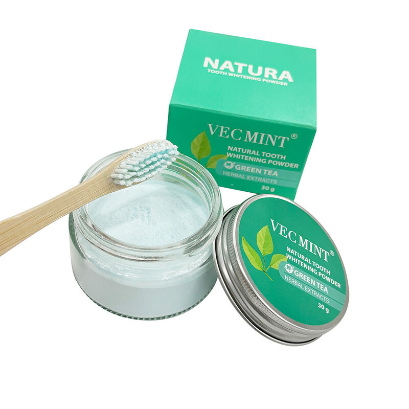 NATURA VECMINT Bubuk pemutih gigi alami - Teh Hijau Ekstrak Herbal Perawatan Mulut Pupuk pemutih (30g)