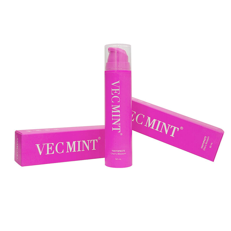 VECMINT Cherry Blossom pasta gigi 50mL - Pump Bottle Design Paste perawatan mulut bebas fluoride untuk gigi yang lembut Bersih & segar